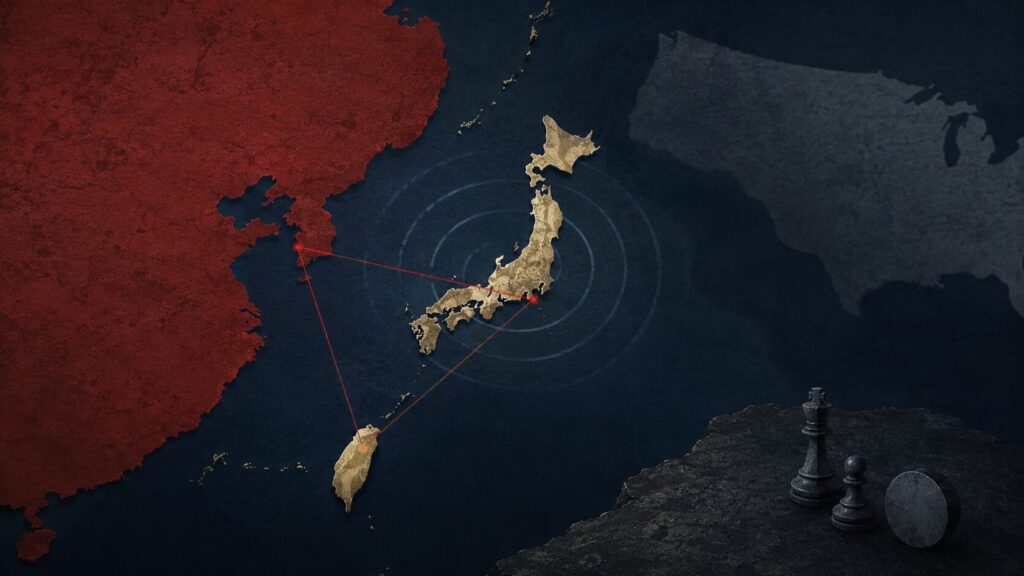 台湾をめぐる米中関係と日本の対中外交の揺らぎを象徴的に描いたアイキャッチ画像。